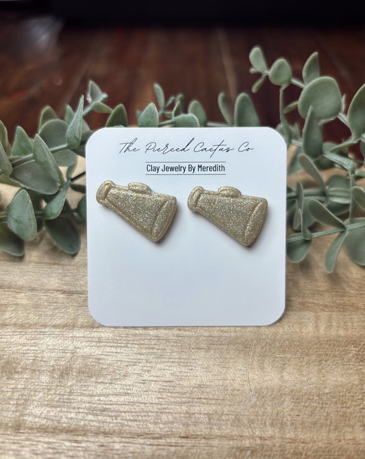 Gold Glittered Mega Phone Stud
