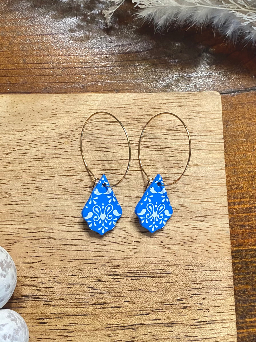 Bright Blue Floral Hoops