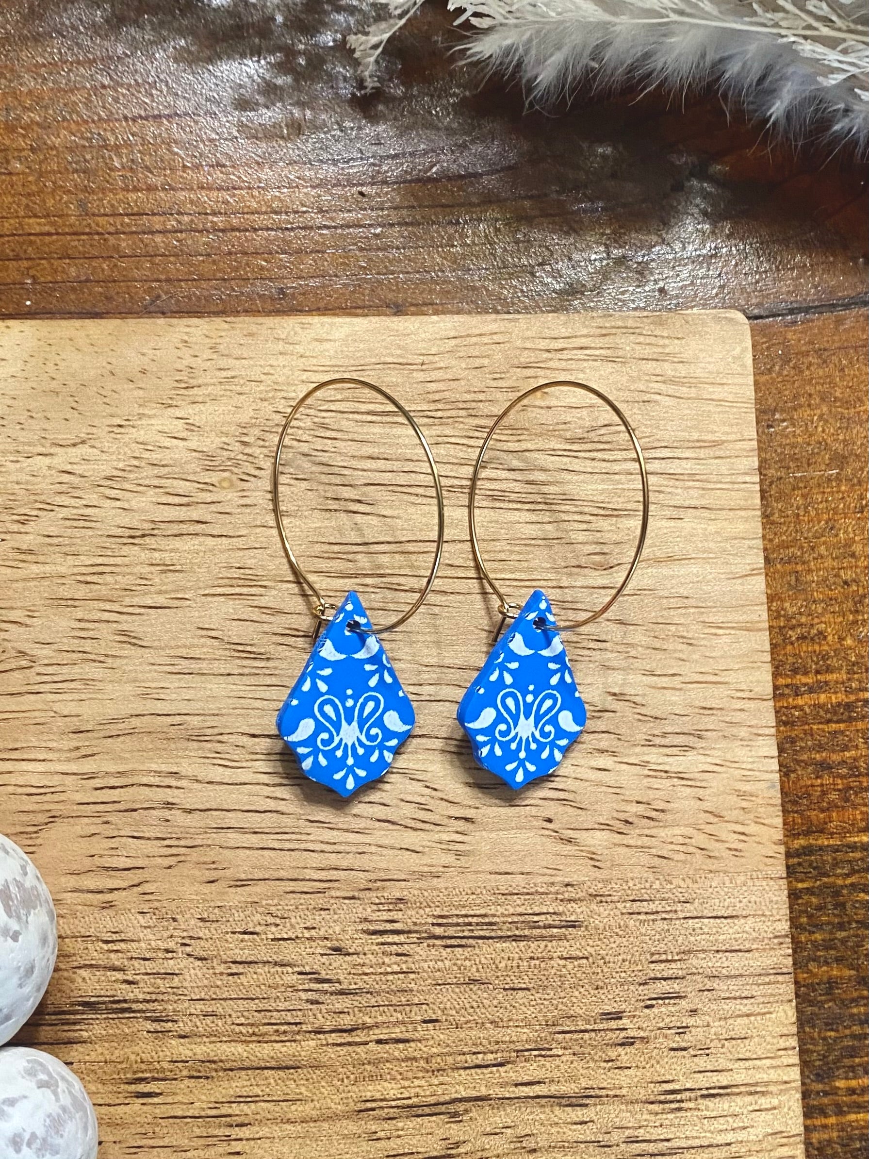 Bright Blue Floral Hoops