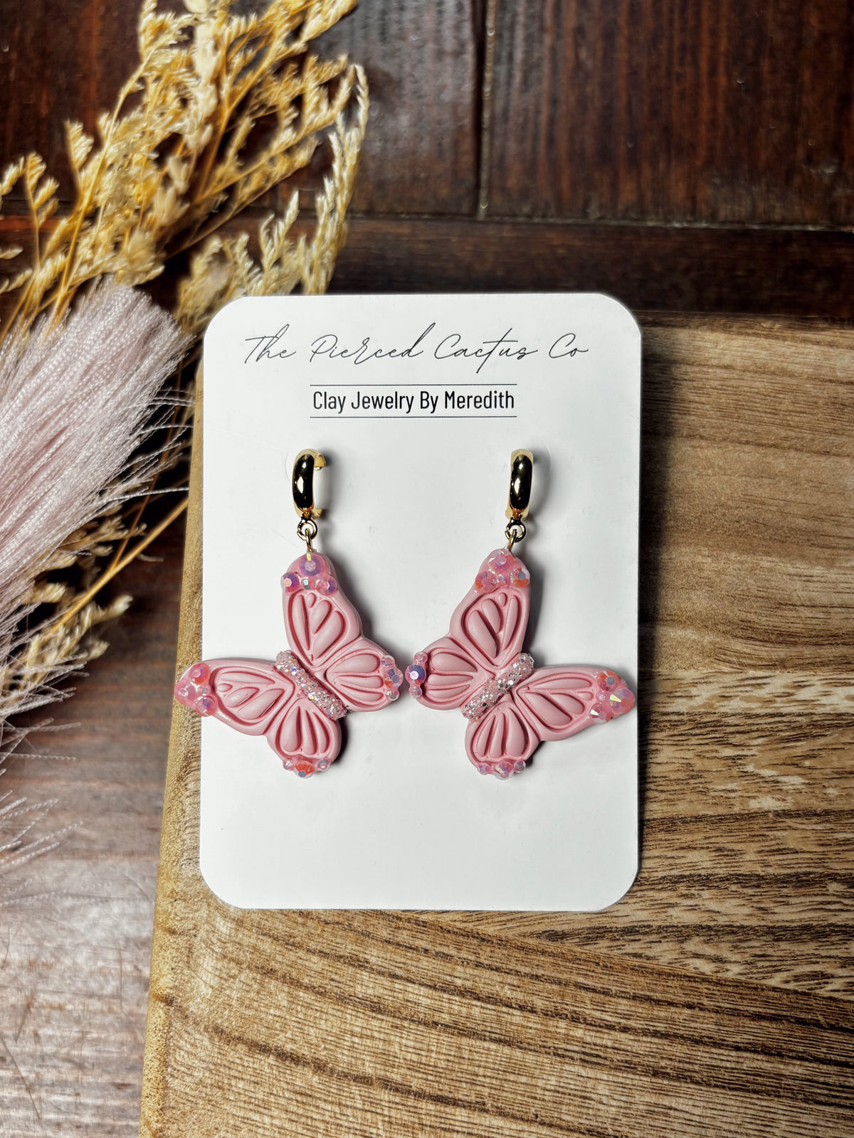 Pink Butterfly Rhinestoned Dangle