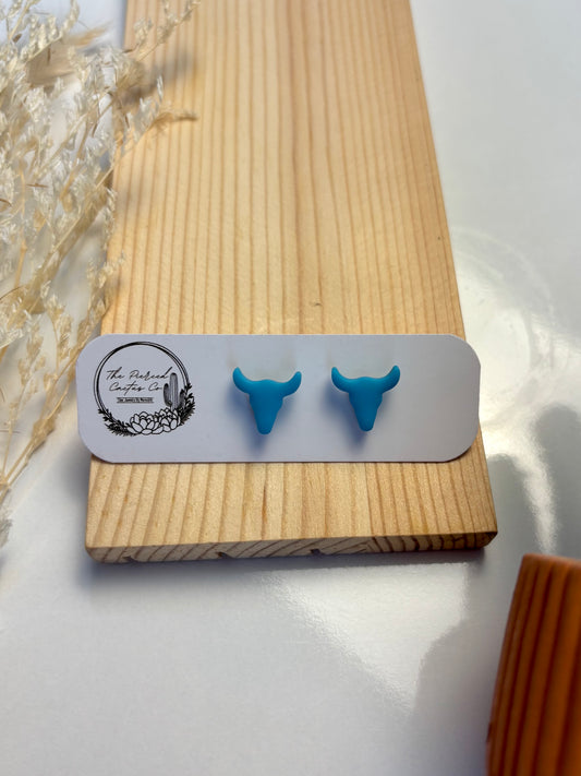 Turquoise Bull Skull Stud