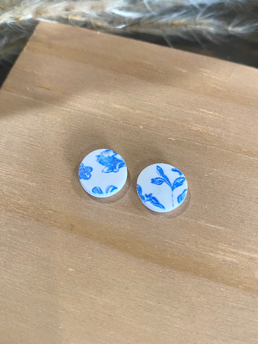 Small Blue Floral Print Stud