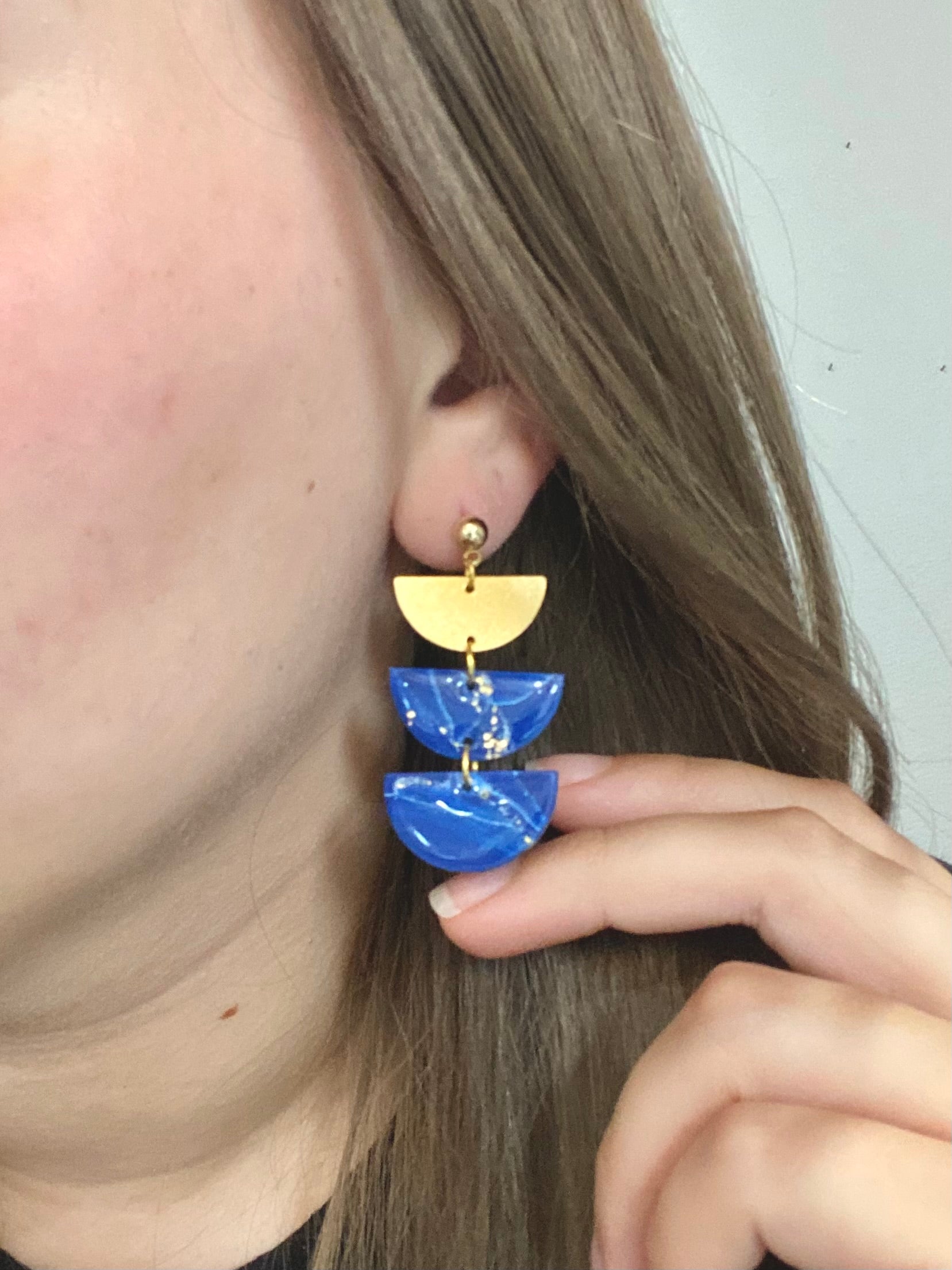 Blue & Gold Half Circle Drop Dangle