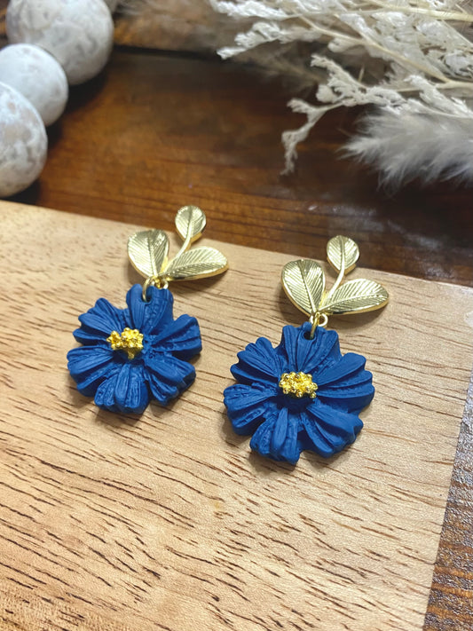 Dark Blue & Gold Flower Dangle