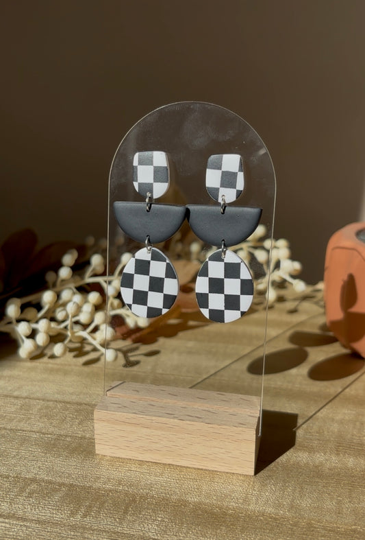 Black & Checkered Geometric Dangle