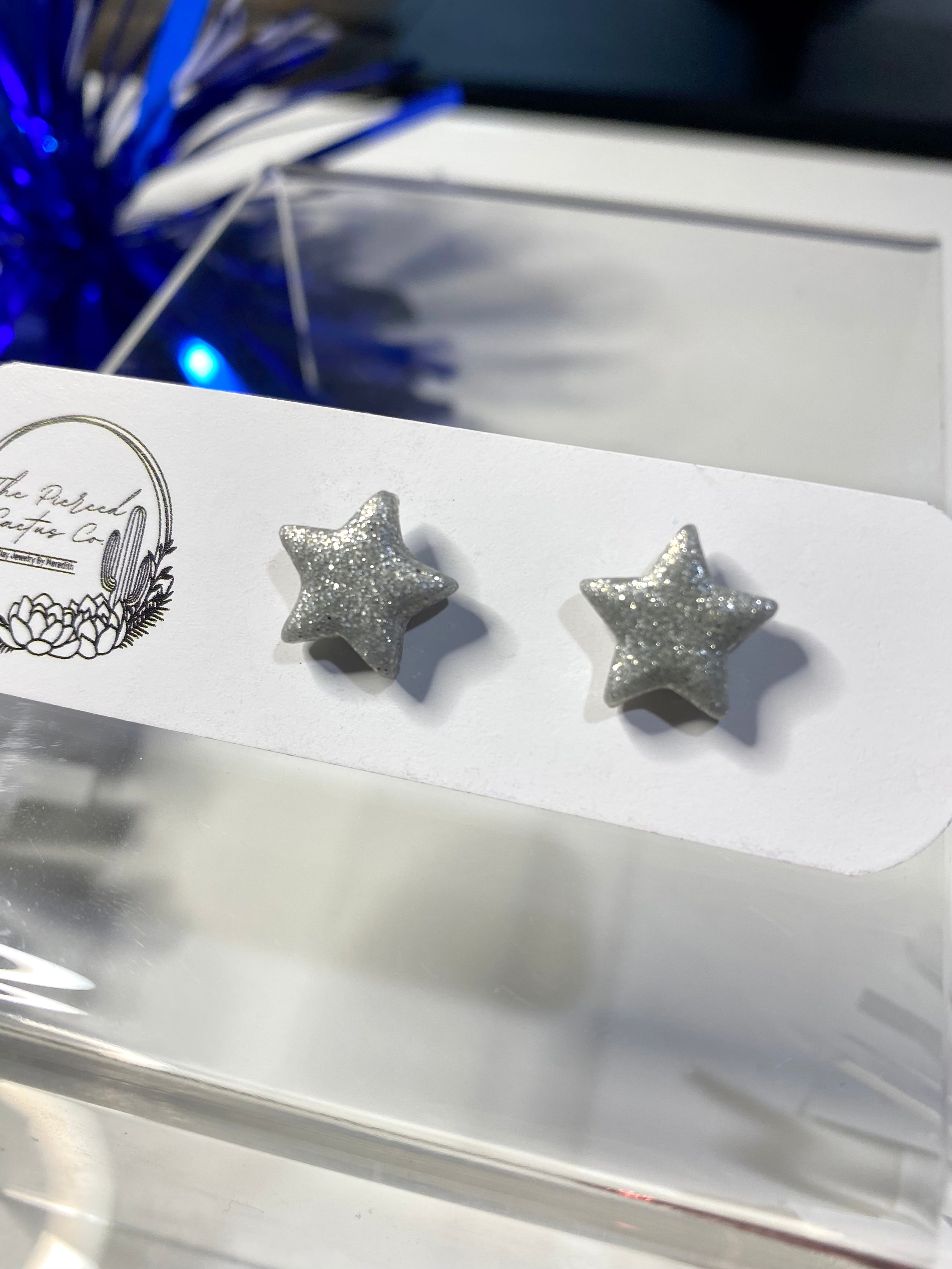 Silver Glittery Star Stud