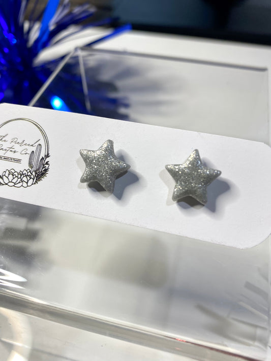 Silver Glittery Star Stud