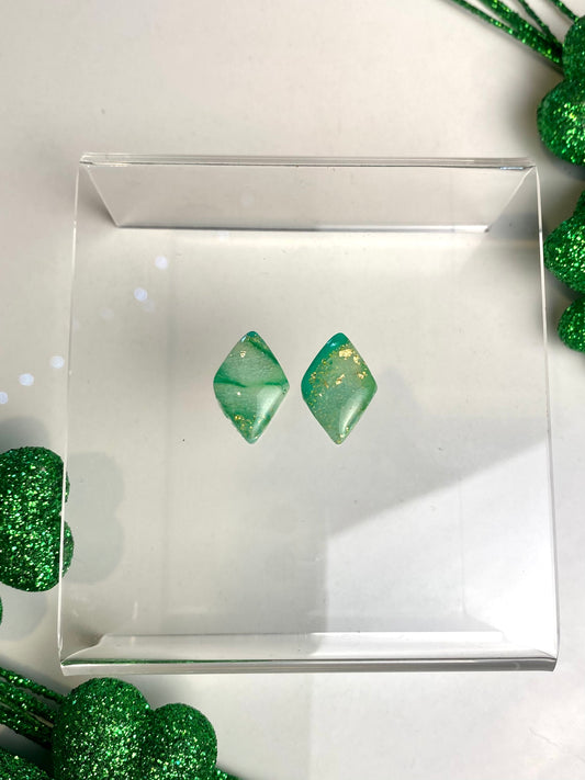 Green & Gold Translucent Diamond Stud