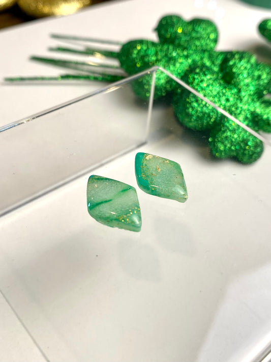 Green & Gold Translucent Diamond Stud