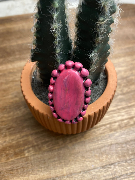 Dark Pink Cluster Clay Adjustable Ring