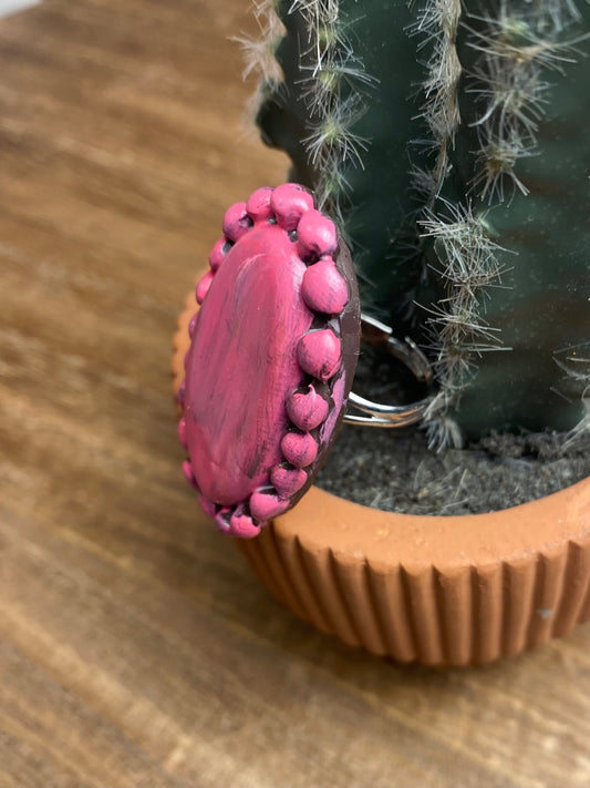 Dark Pink Cluster Clay Adjustable Ring