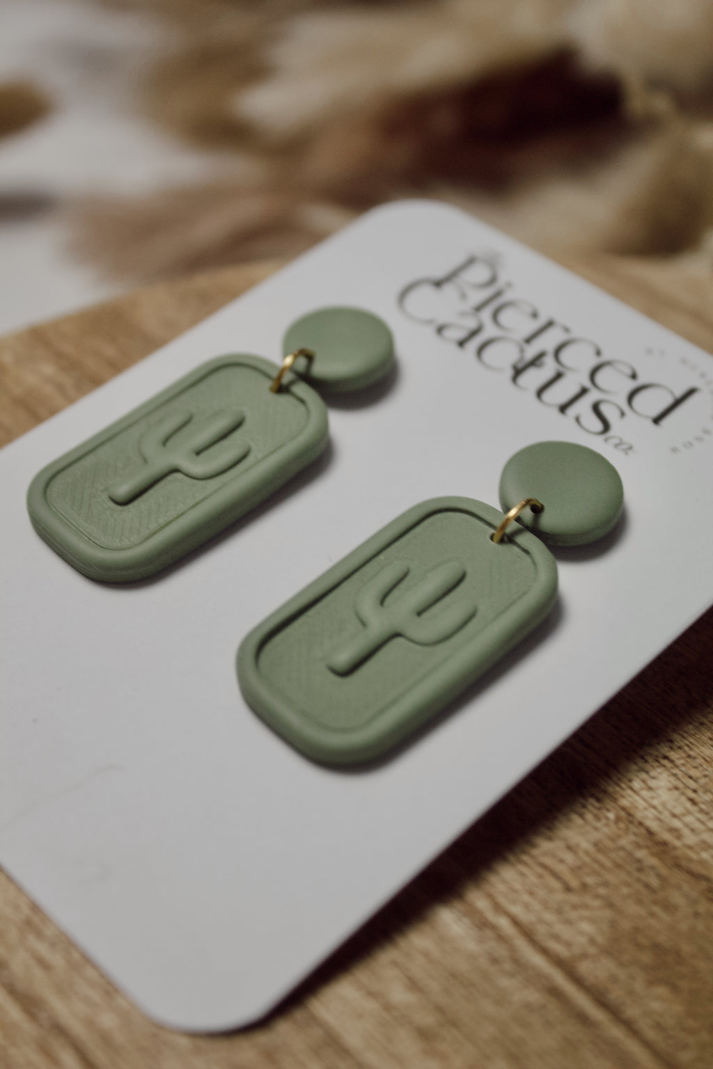 Sage Green Colored Cactus Dangle