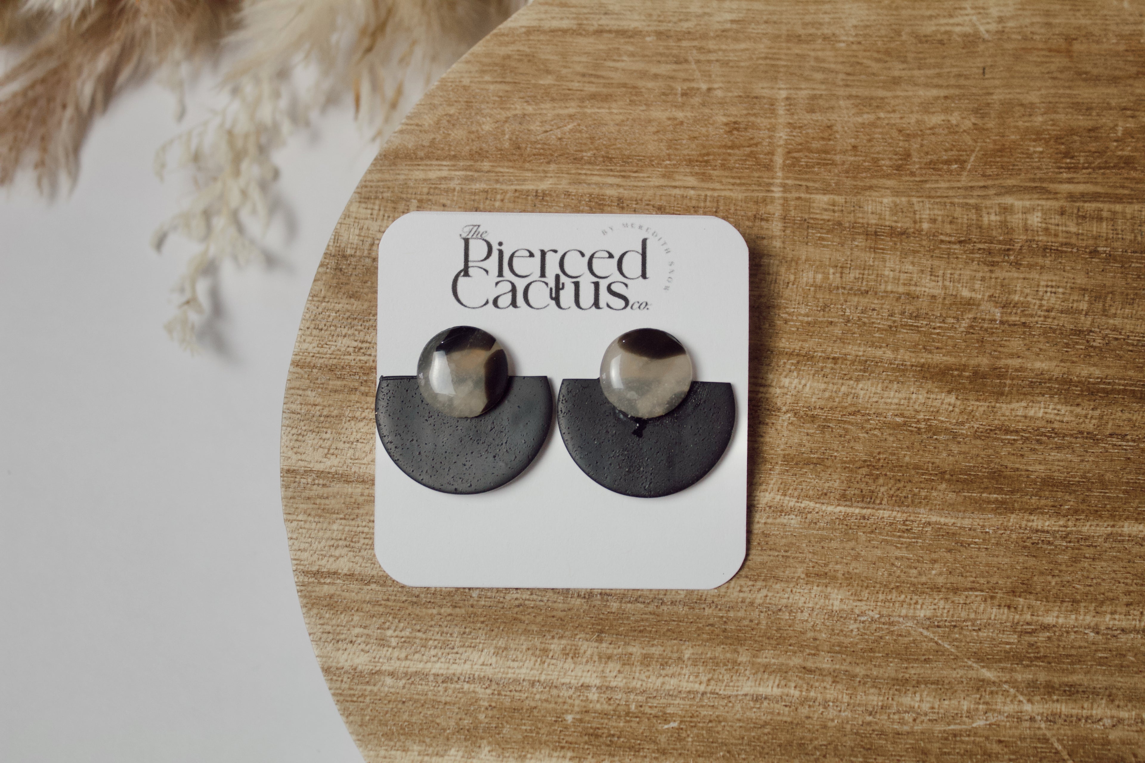 Black Textured & Glossed Tortoise Shell Large Stud