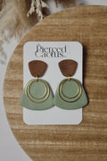 Faux Wood, Sage Green & Gold Dangle