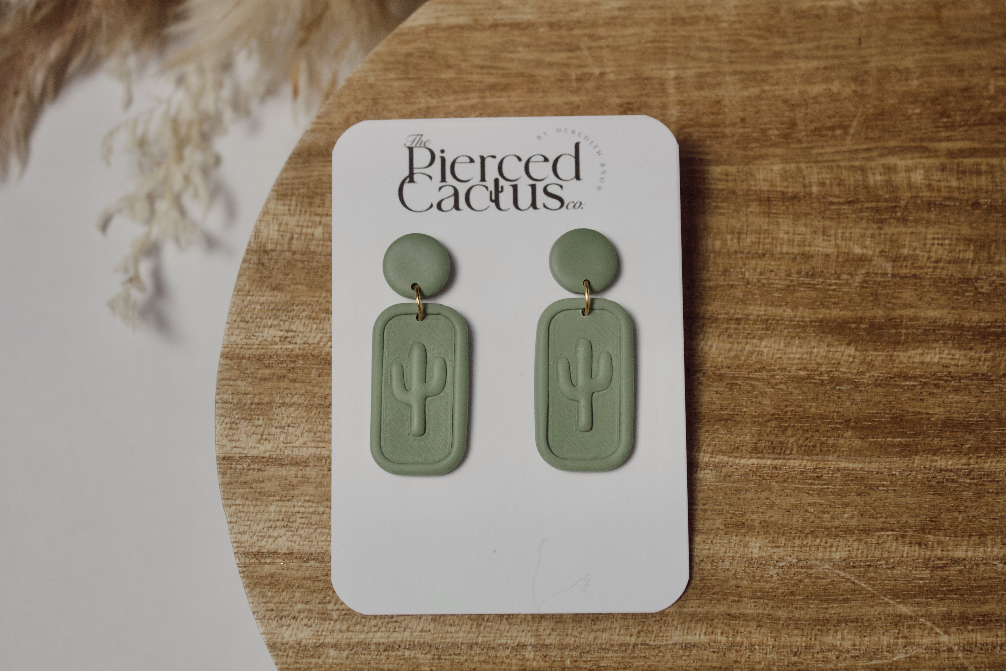 Sage Green Colored Cactus Dangle