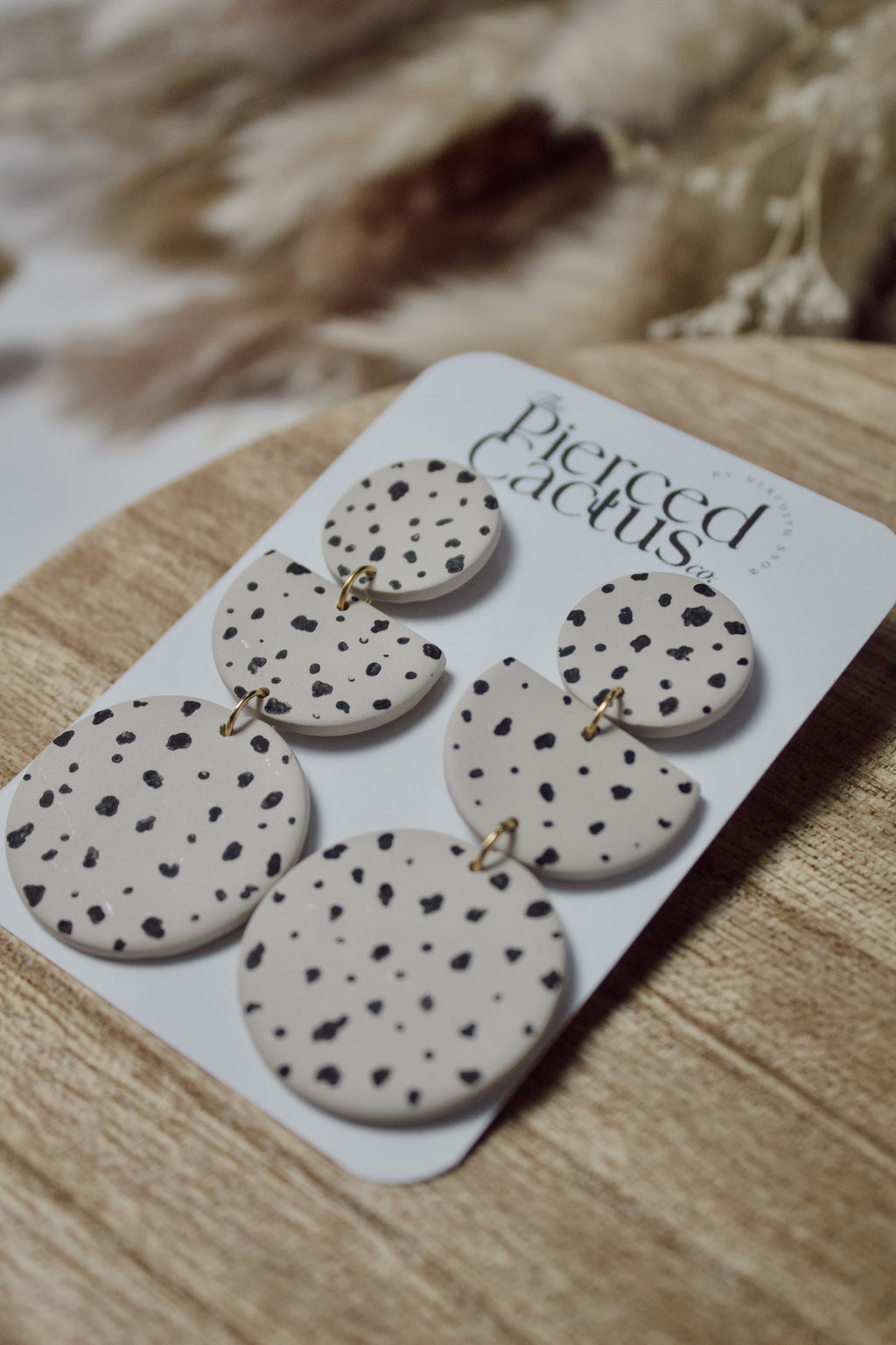 Cream & Black Polka Dotted Large Dangle