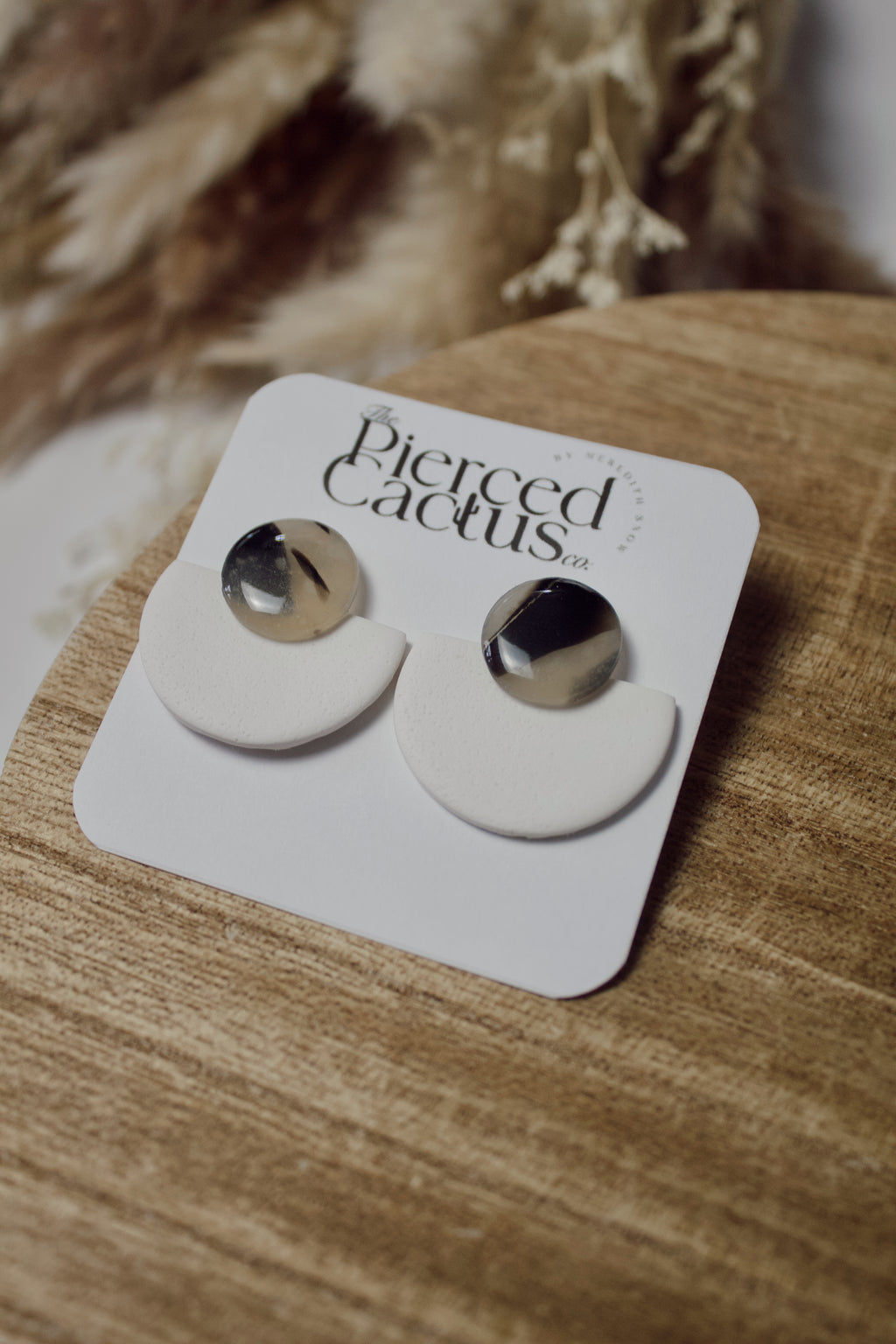 White Textured & Glossed Tortoise Shell Large Stud