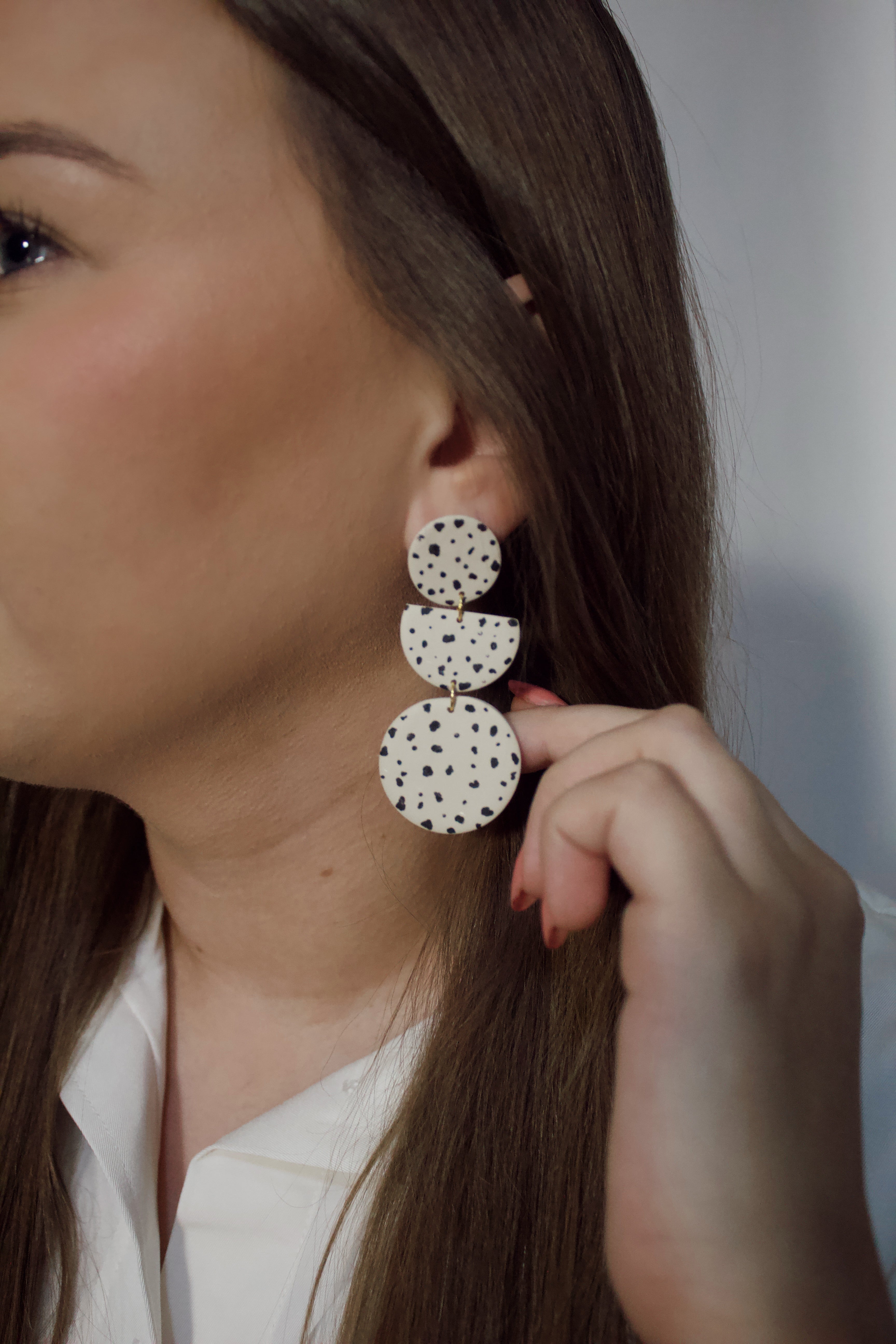 Cream & Black Polka Dotted Large Dangle