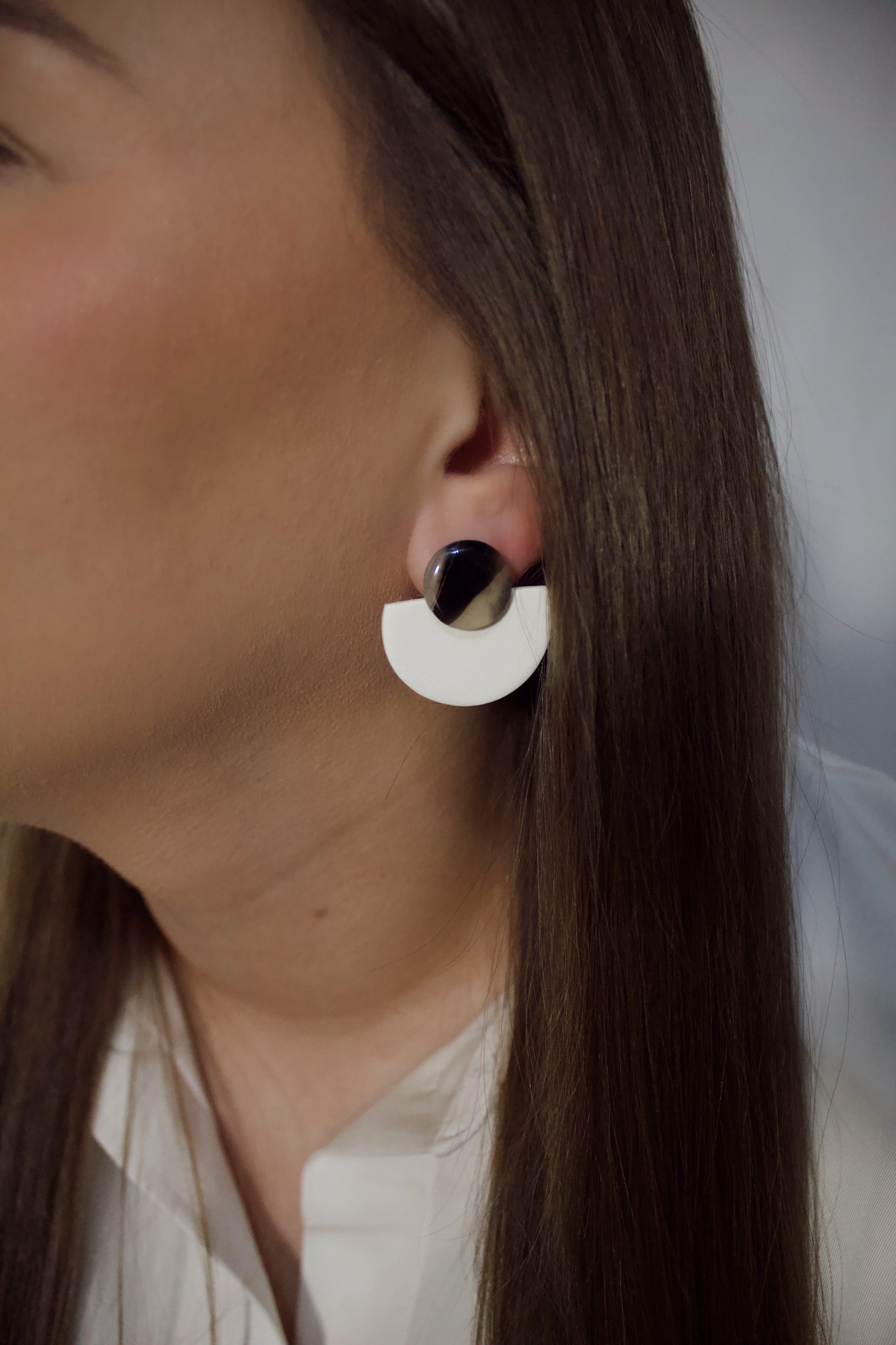 White Textured & Glossed Tortoise Shell Large Stud