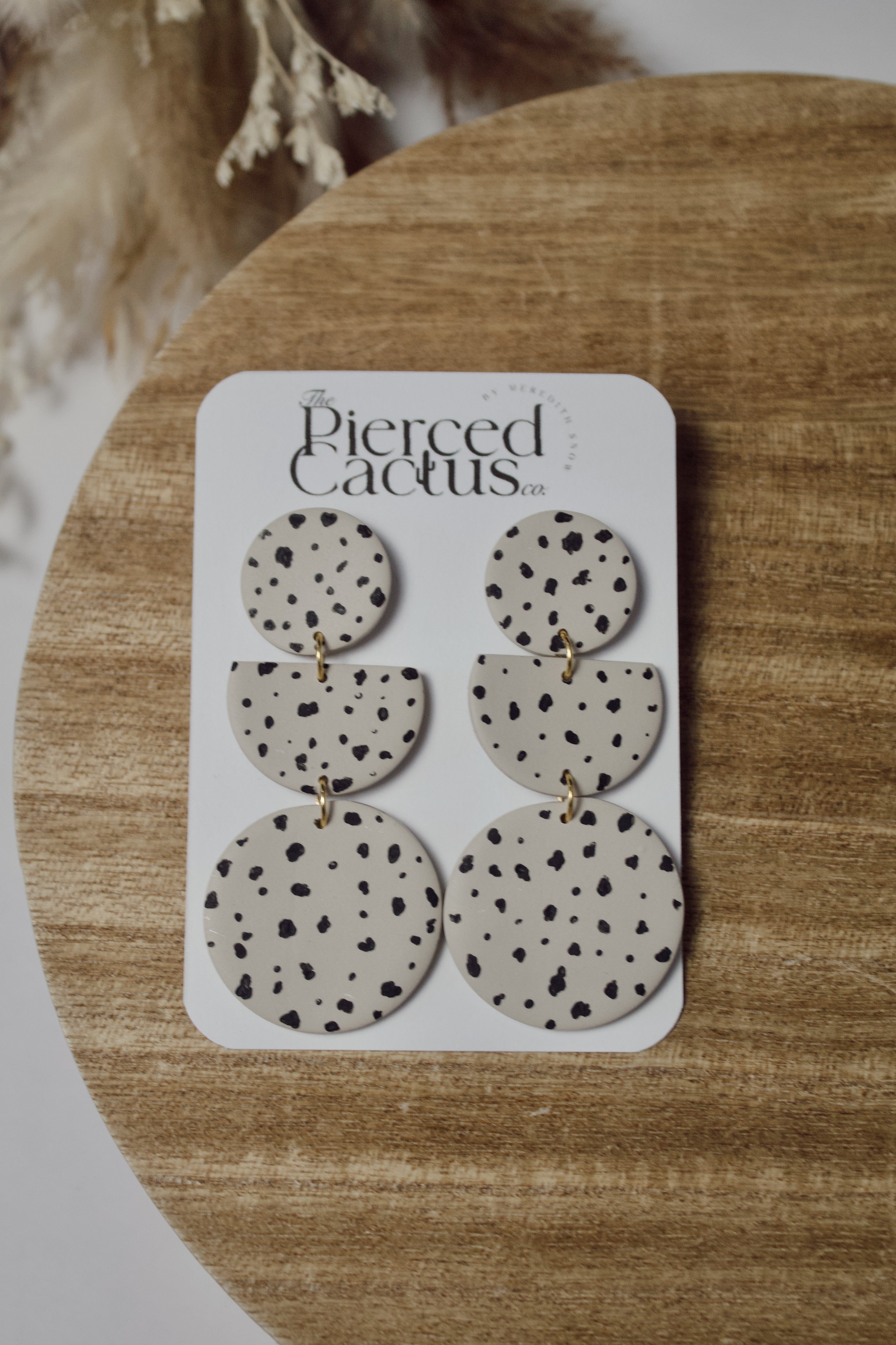 Cream & Black Polka Dotted Large Dangle