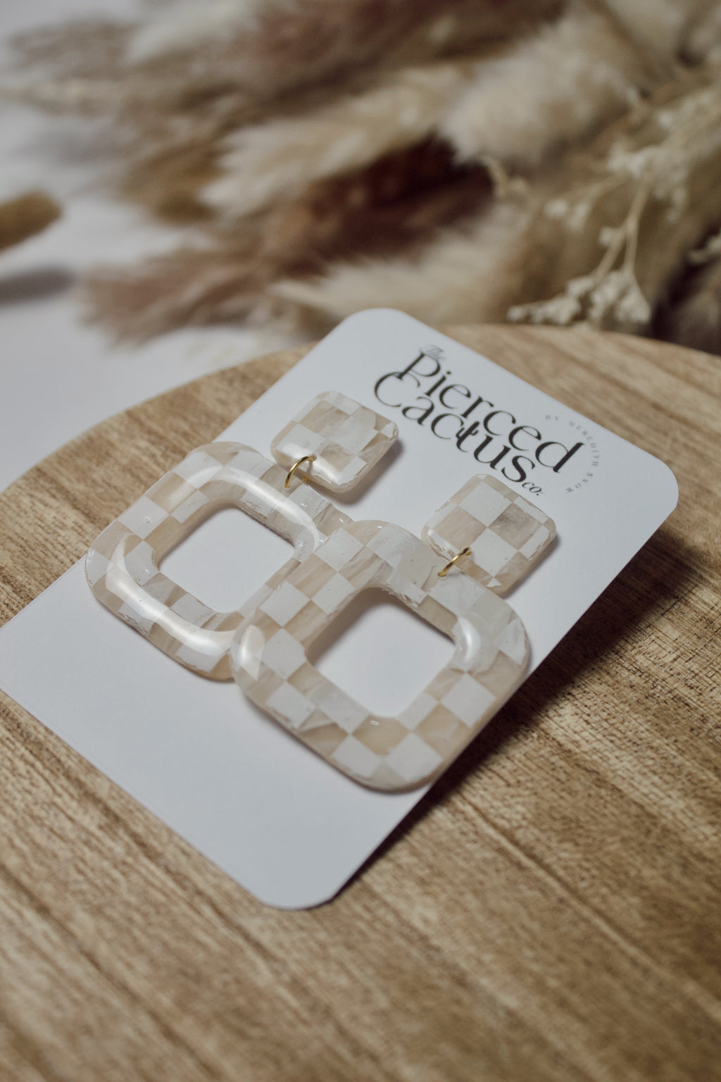 Translucent Marbled White Checkered Square Dangle