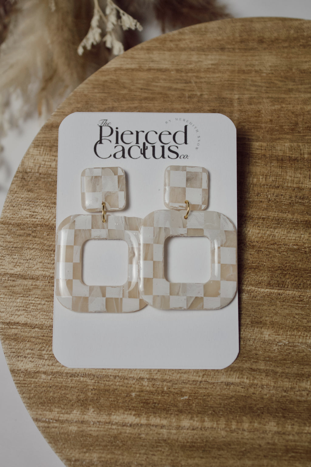 Translucent Marbled White Checkered Square Dangle