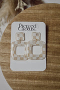 Translucent Marbled White Checkered Square Dangle