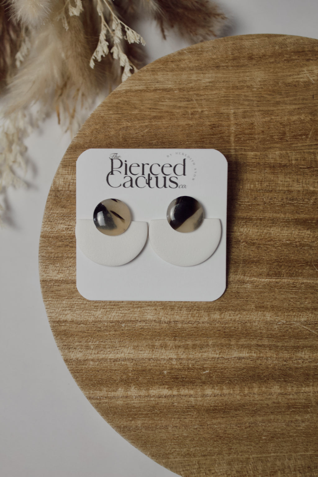 White Textured & Glossed Tortoise Shell Large Stud