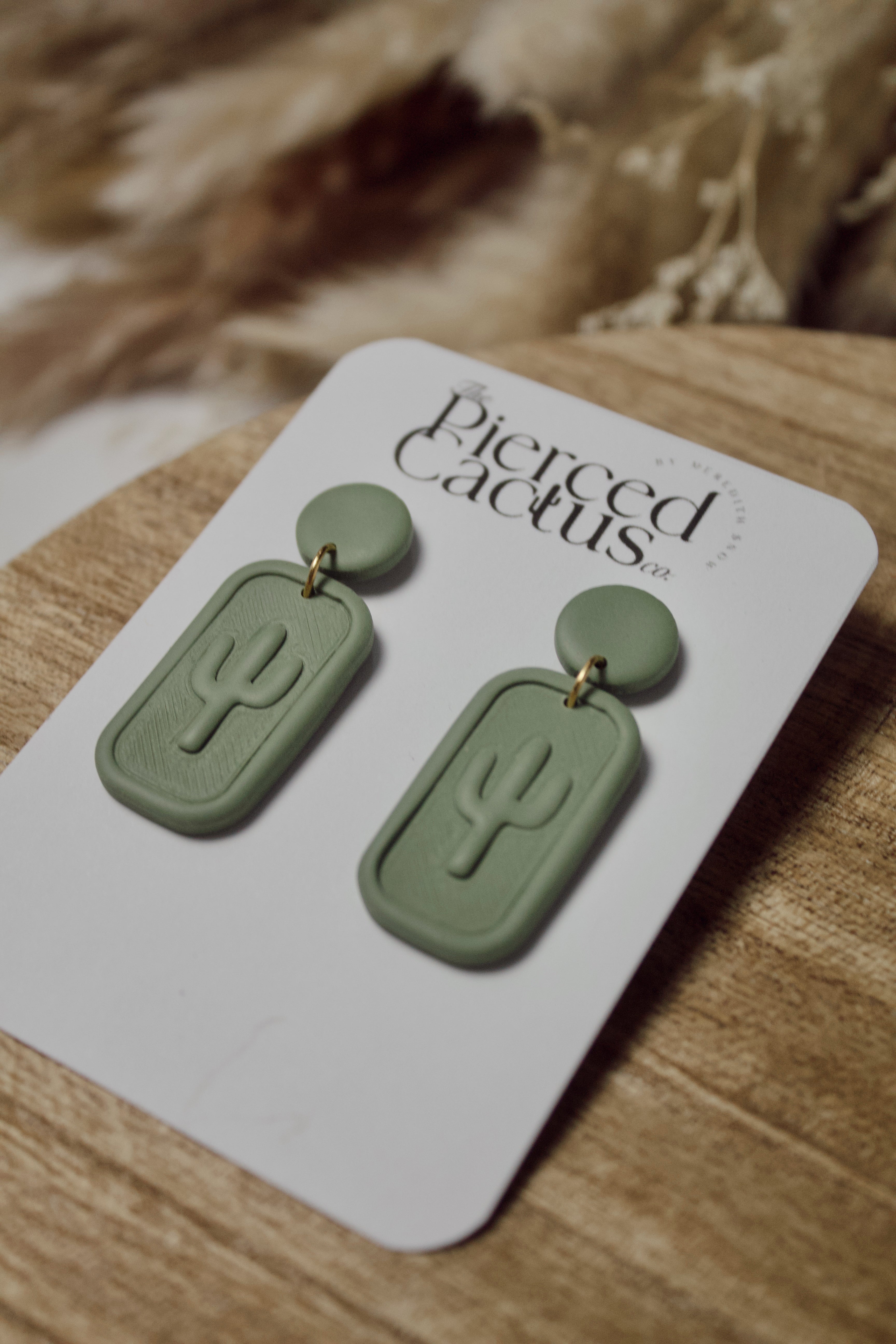 Sage Green Colored Cactus Dangle