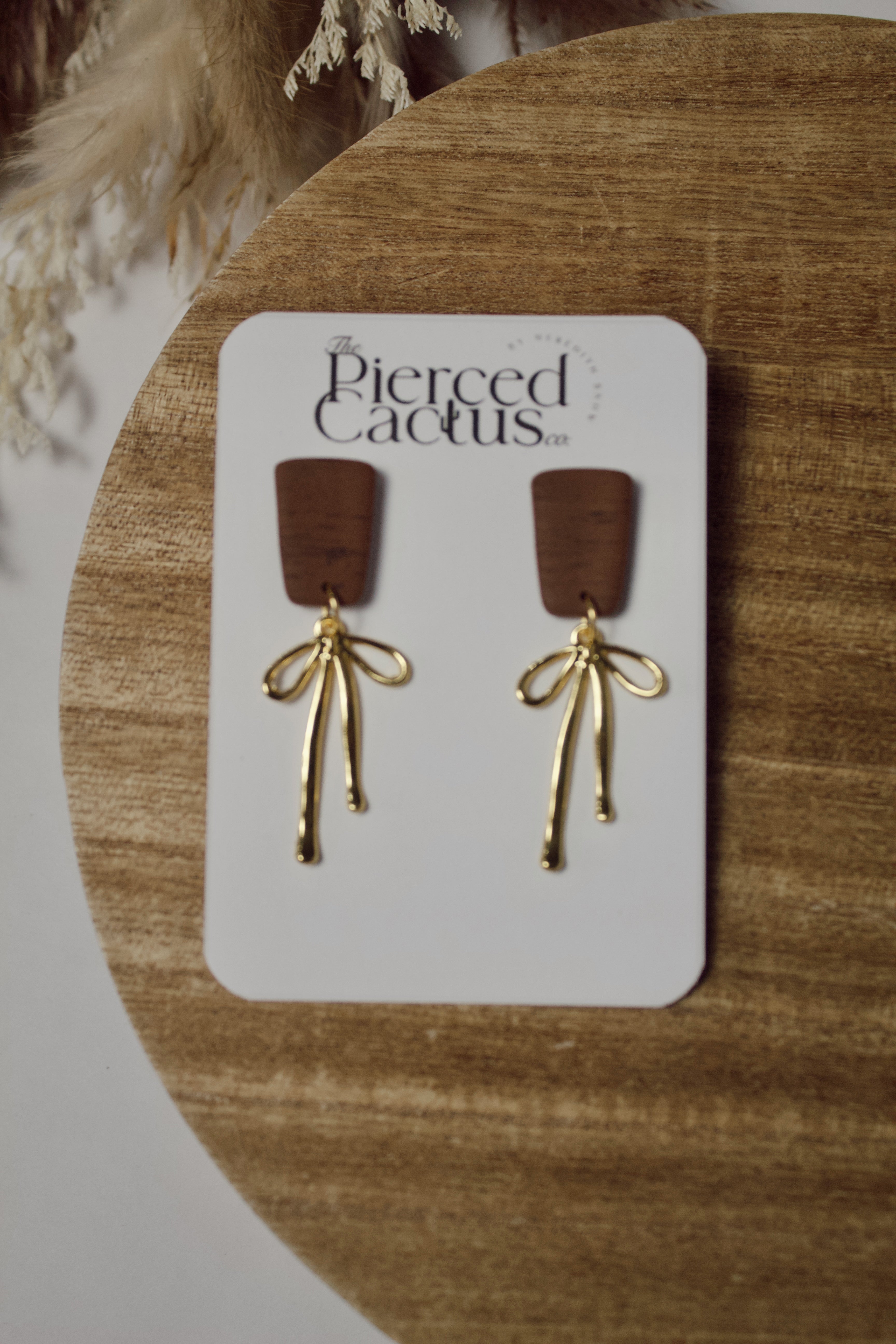 Faux Wooden Dainty Bow Dangle
