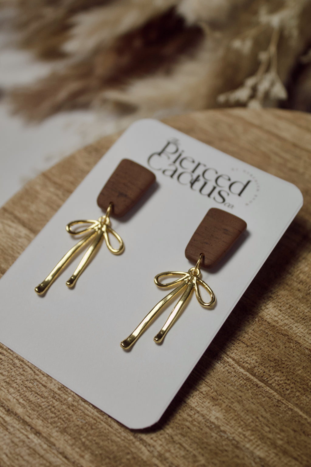 Faux Wooden Dainty Bow Dangle